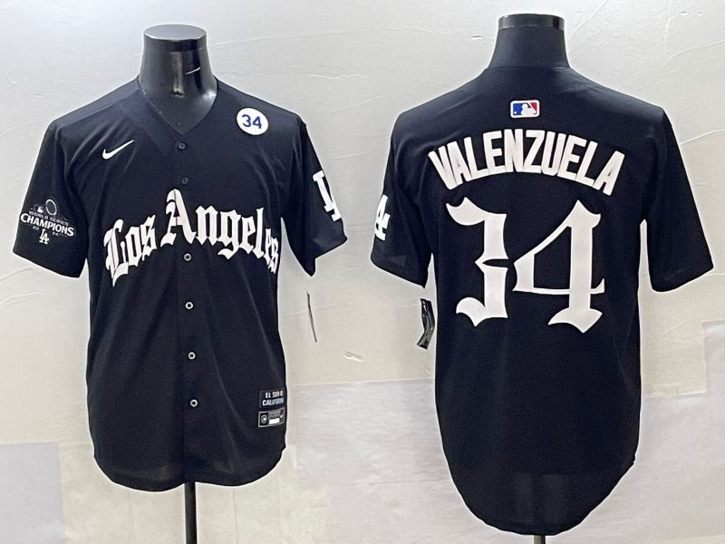 Men Los Angeles Dodgers #34 Valenzuela Black Five generations Joint Name 2025 Nike MLB Jersey style 42